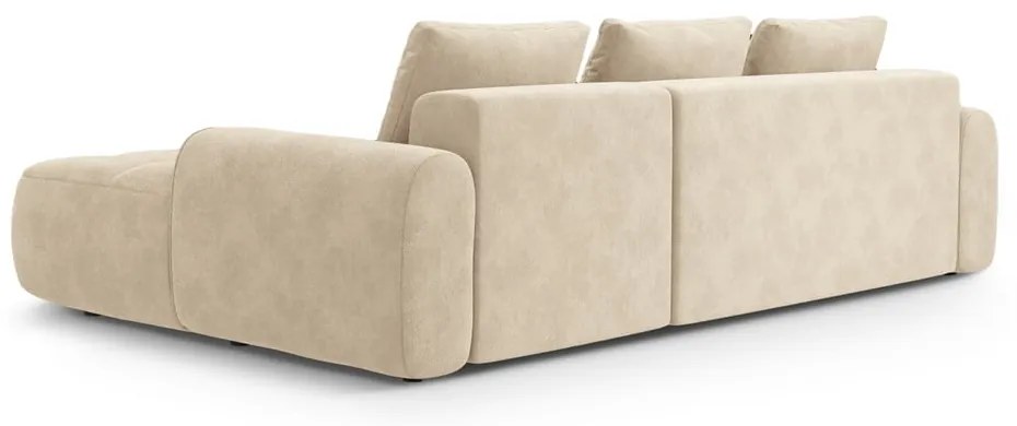Бежов кадифен сгъваем/с място за съхранение ъглов диван (десен ъгъл) Linz – Cosmopolitan Design