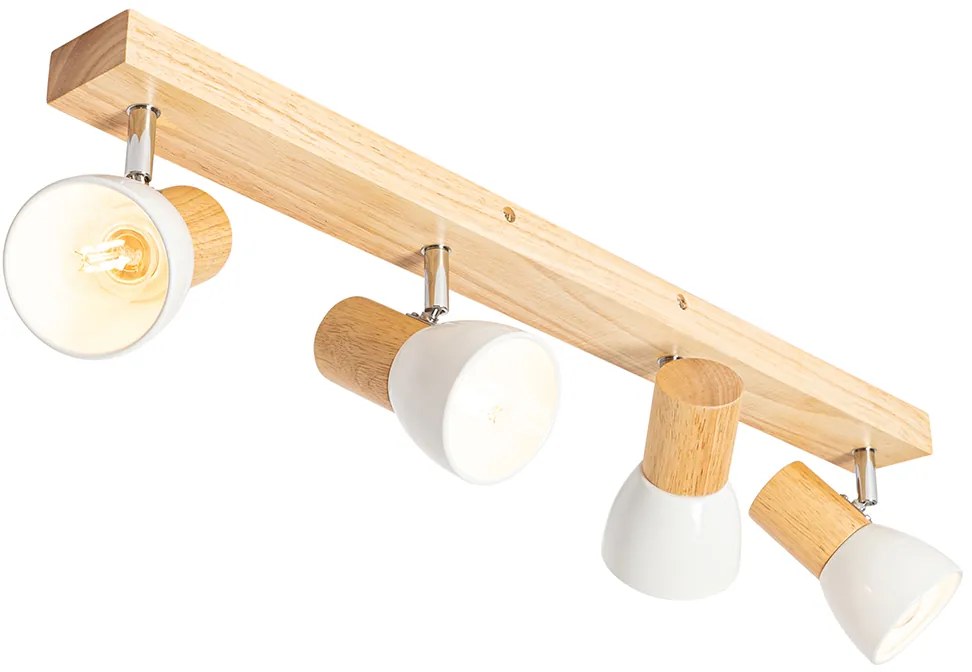 Дървена таванна лампа с бял регулируем 4-светлинен - Thorin