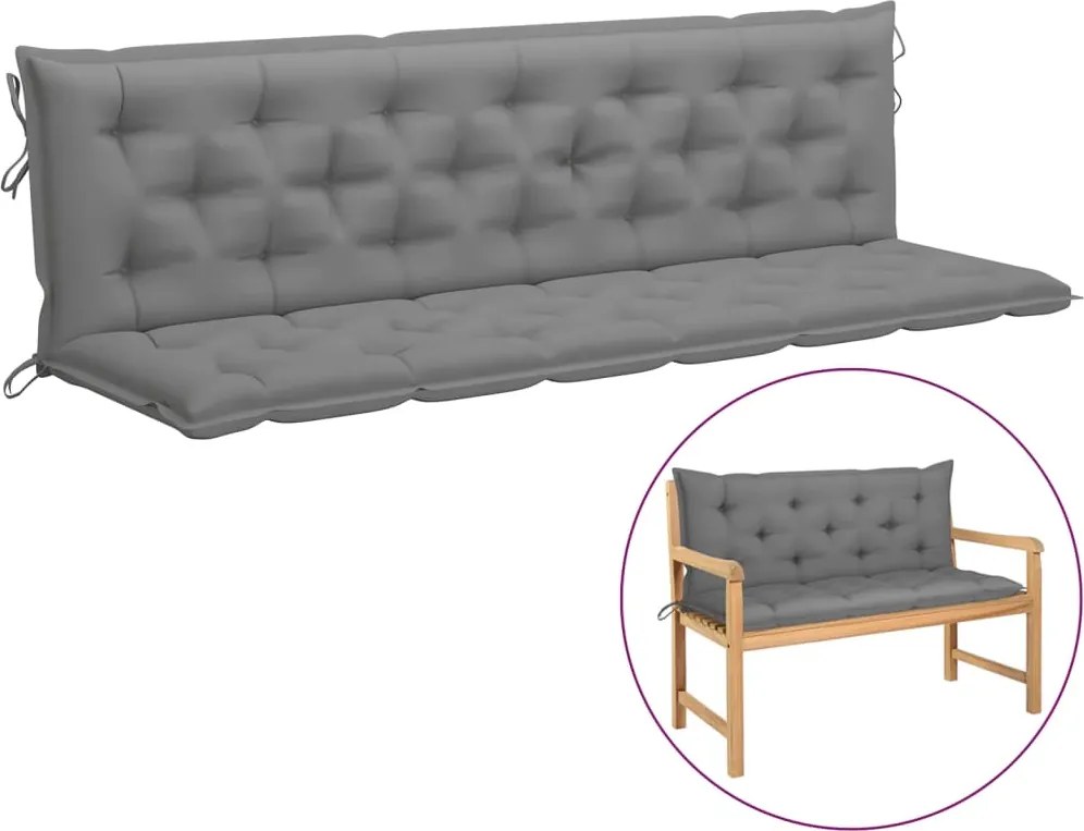 Възглавница за градинска пейка сива 200x(50+50)x7 см оксфорд