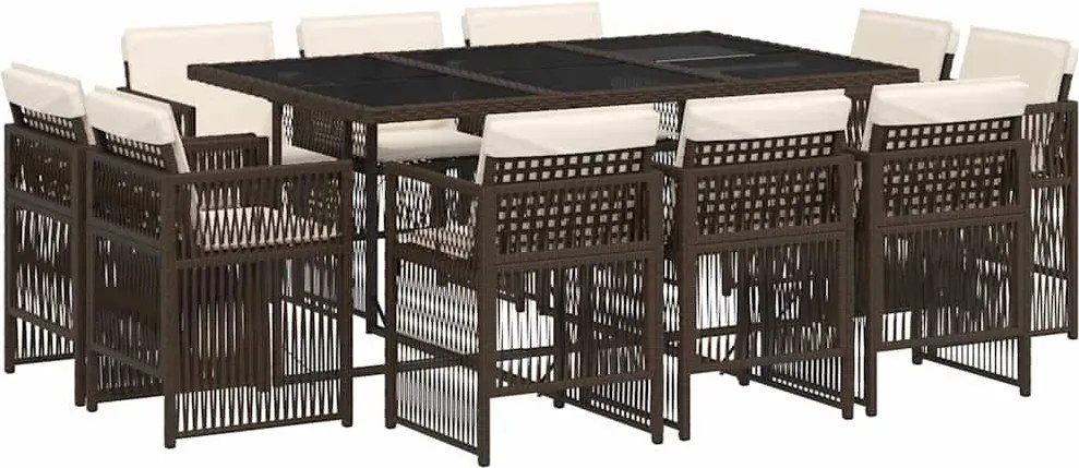 3211029 vidaXL Градински комплект с възглавници 11 части кафяв полиратан