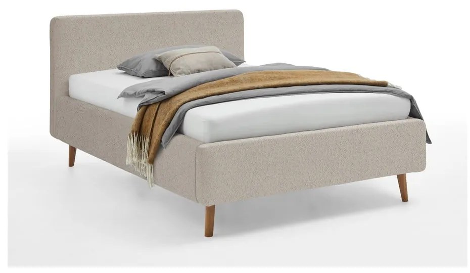 Бежово двойно легло 140x200 cm тапицирано с място за съхранение с включена подматрачна рамка Mattis – Meise Möbel