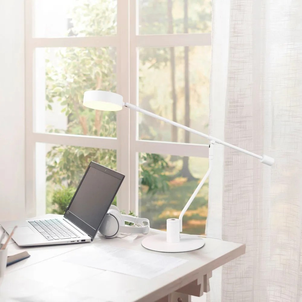 LED настолна лампа с огъваща се структура в матово бял цвят (височина 64 cm) Manduro – Trio