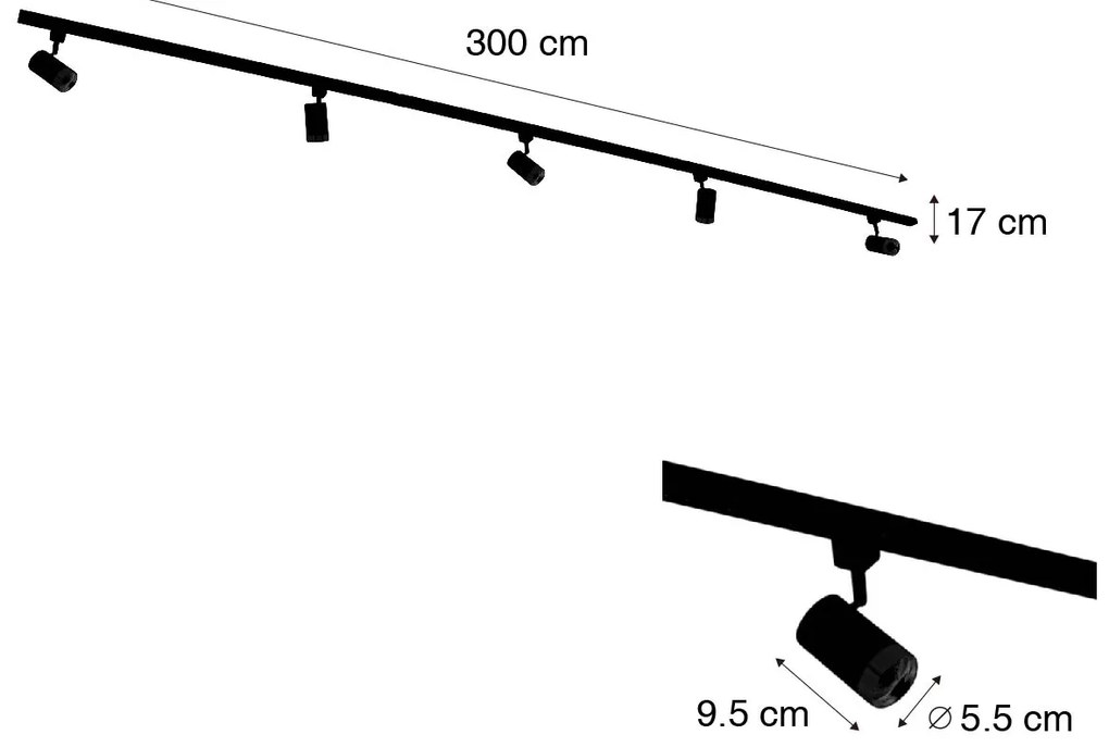 Интелигентна релсова осветителна система с 5 прожектора черно злато 1-фазна вкл. 5 Wifi GU10 50mm - Iconic Jeana