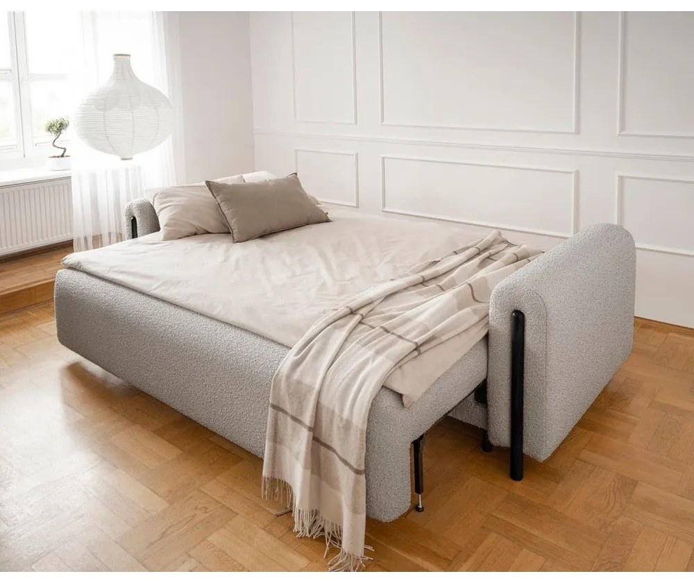 Сиво-бежов сгъваем/с място за съхранение диван от прежда с примки от букле 244 cm Arcadova – ELTAP