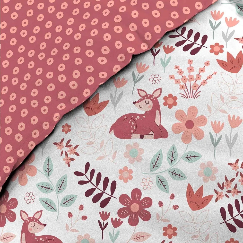 Бяло/розово единично памучно детско спално бельо 140x200 cm Bichette – douceur d'intérieur