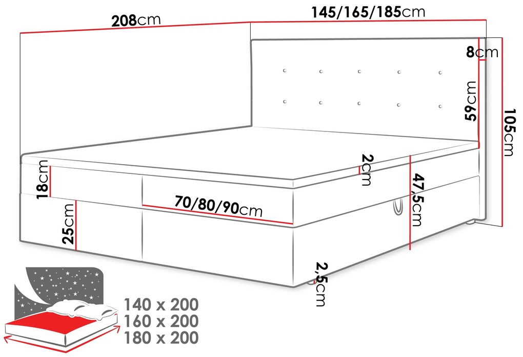 Тапицирано легло Fado I with mattress and topper-Mple-140 x 200