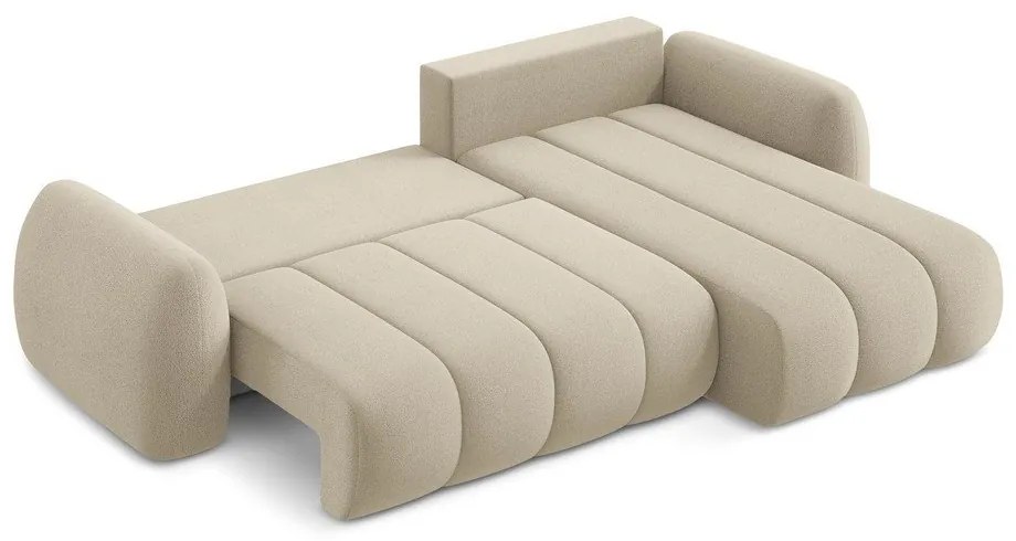 Светлокафяв разтегателен ъглов диван с място за съхранение от букле (десен ъгъл) Pele – Makamii