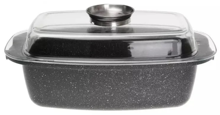 Ростер за фурна и котлон Kinghoff KH 1608, 5.5 литра, Капак с дозатор, Мраморно покритие, Индукция, Черен