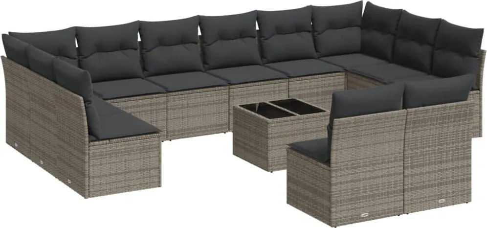 3250219 vidaXL Градински комплект диван с възглавници 13 части сив полиратан