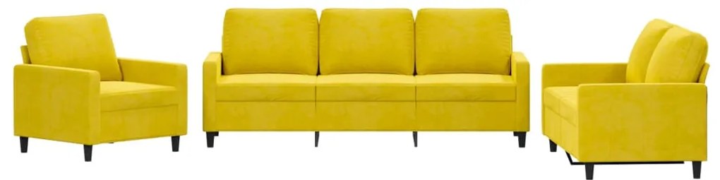 3201482 vidaXL Комплект дивани от 3 части с възглавници, жълт, кадифе