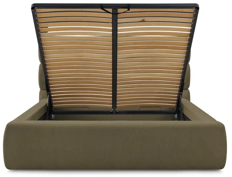 Тъмнозелено тапицирано двойно легло с място за съхранение с решетка 160x200 cm Jagna - Bobochic Paris