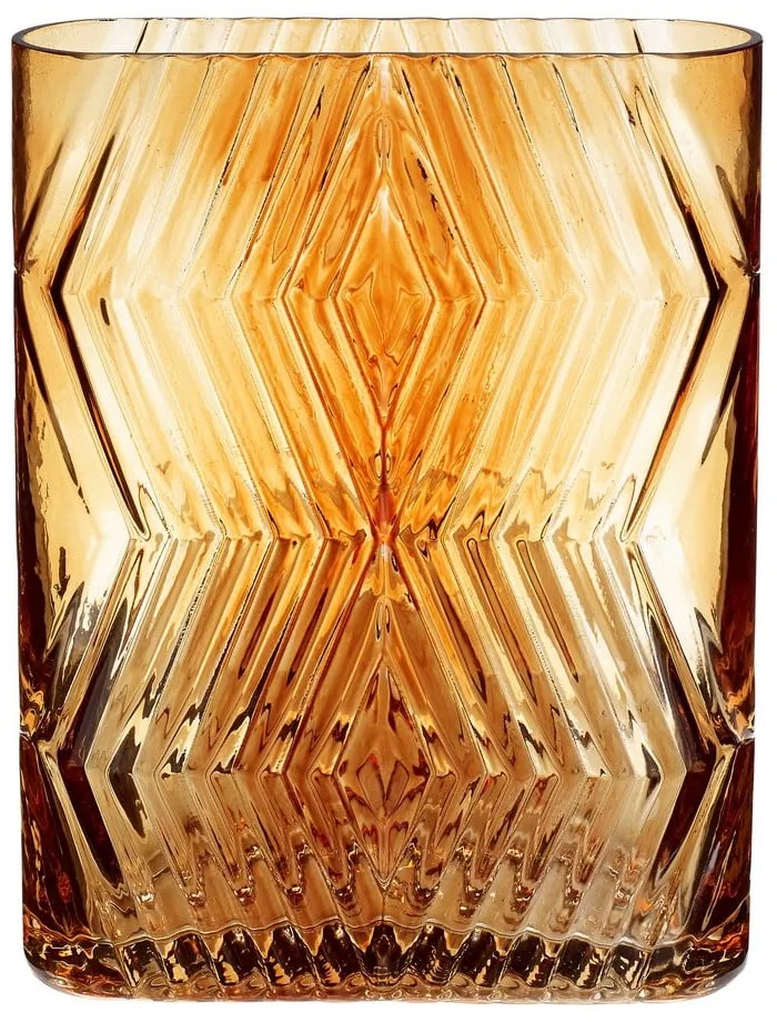 Ваза от оранжево стъкло в стил деко, височина 18 cm - Hübsch