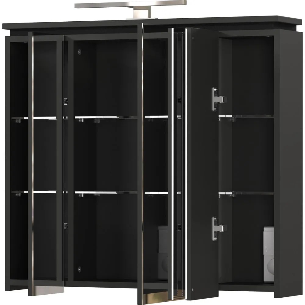 Антрацитен шкаф за баня с огледало и осветление 76x74 cm Modesto - Germania