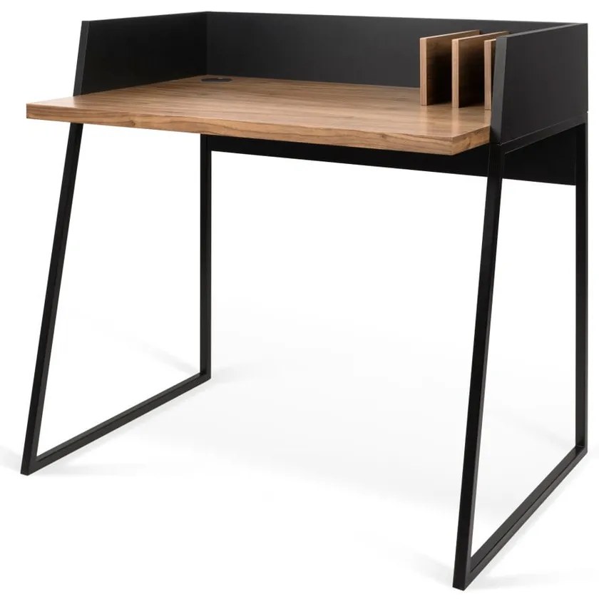 Черно работно бюро с детайли от орехово дърво Volga - TemaHome