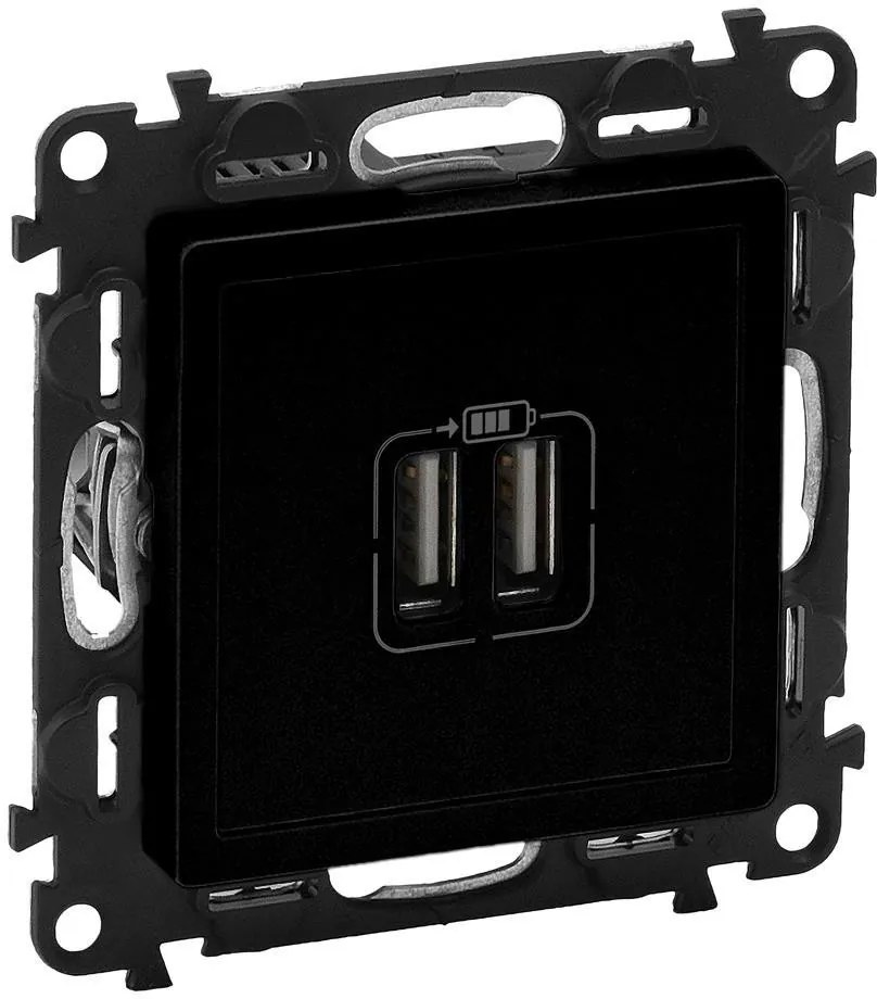 Legrand Розетка 2хUSB за зареждане тип A 2.4A 12W цвят Черен Valena Life  - 756312