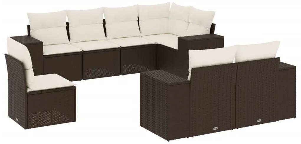 3255180 vidaXL Градински комплект с възглавници, 8 части, кафяв, полиратан