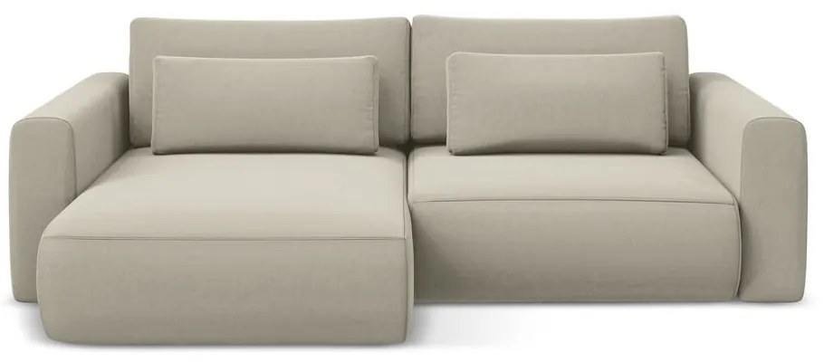 Бежов кадифен разтегателен ъглов диван с място за съхранение (ляв ъгъл) Kapua – Makamii