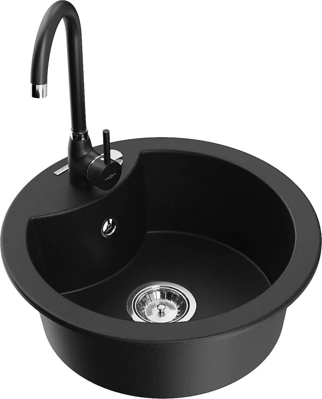 Mexen Diego гранитна мивка с една камера с кухненски смесител Telma, черен - 6512-77-670200-70