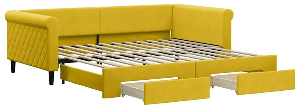 3197831 vidaXL Канапе с изтеглящо легло и чекмеджета жълто 100x200 см кадифе
