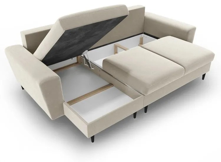 Бежов кадифен разтегателен ъглов диван с място за съхранение Kyoto – Cosmopolitan Design