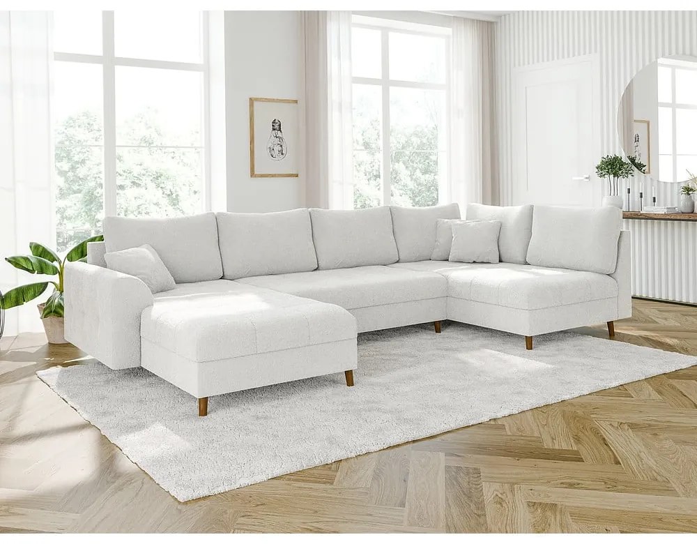 Кремав ъглов диван от плат букле (ляв ъгъл/"U" форма) Ariella – Ropez