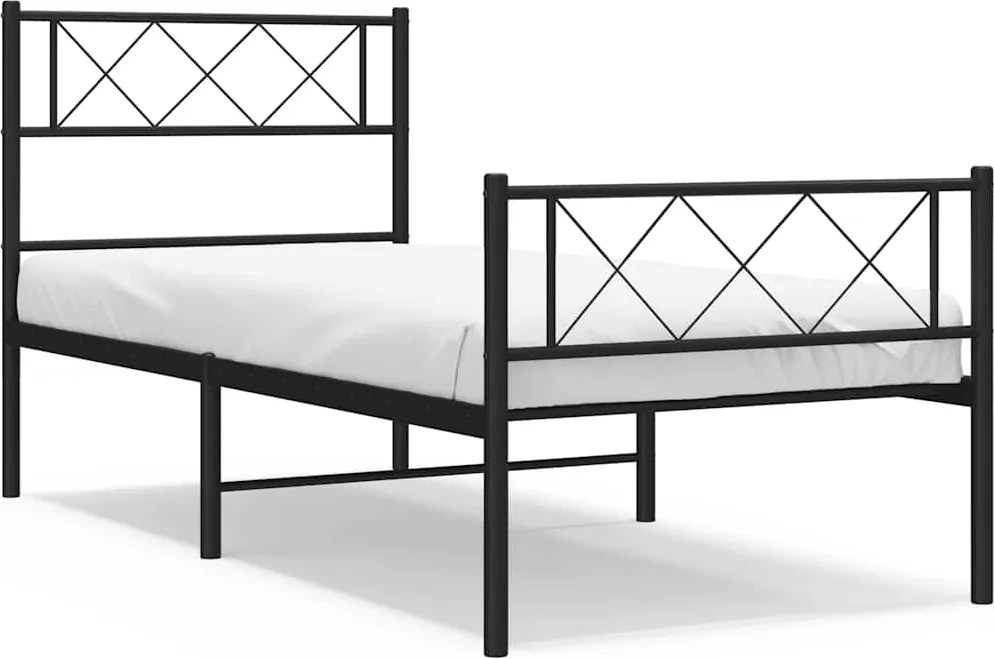 372289 vidaXL Метална рамка за легло с горна и долна табла, черна, 100x190 см