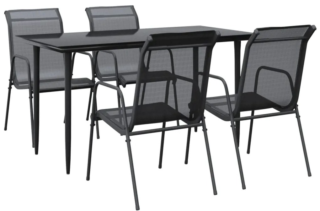 3200684 vidaXL Градински трапезен комплект 5 части черен стомана и текстилен