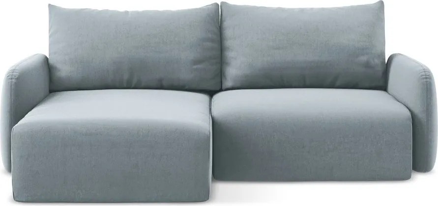 Син кадифен сгъваем/с място за съхранение ъглов диван (ляв ъгъл) Kalena – Makamii