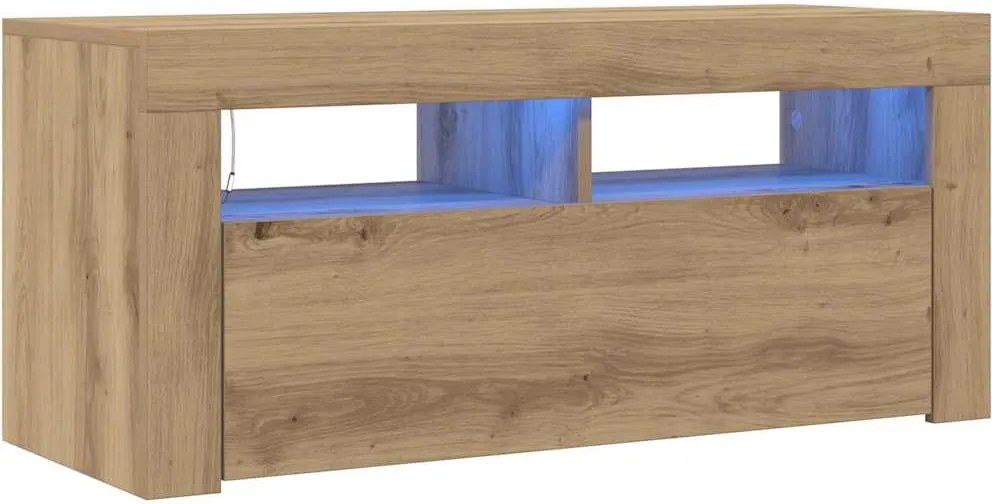 856322 vidaXL ТВ шкаф с LED осветление, 90x35x40 см, инженерно дърво