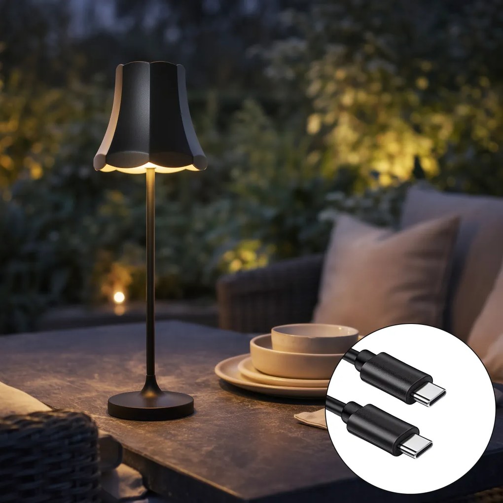 Ретро настолна лампа черна акумулаторна IP44 - Granny