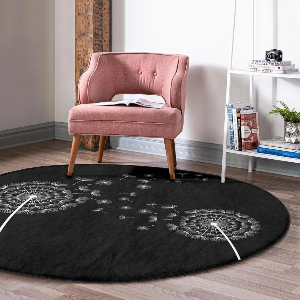 Черен кръгъл килим подходящ за пране и за прахосмукачки роботи ø 120 cm Comfort – Mila Home