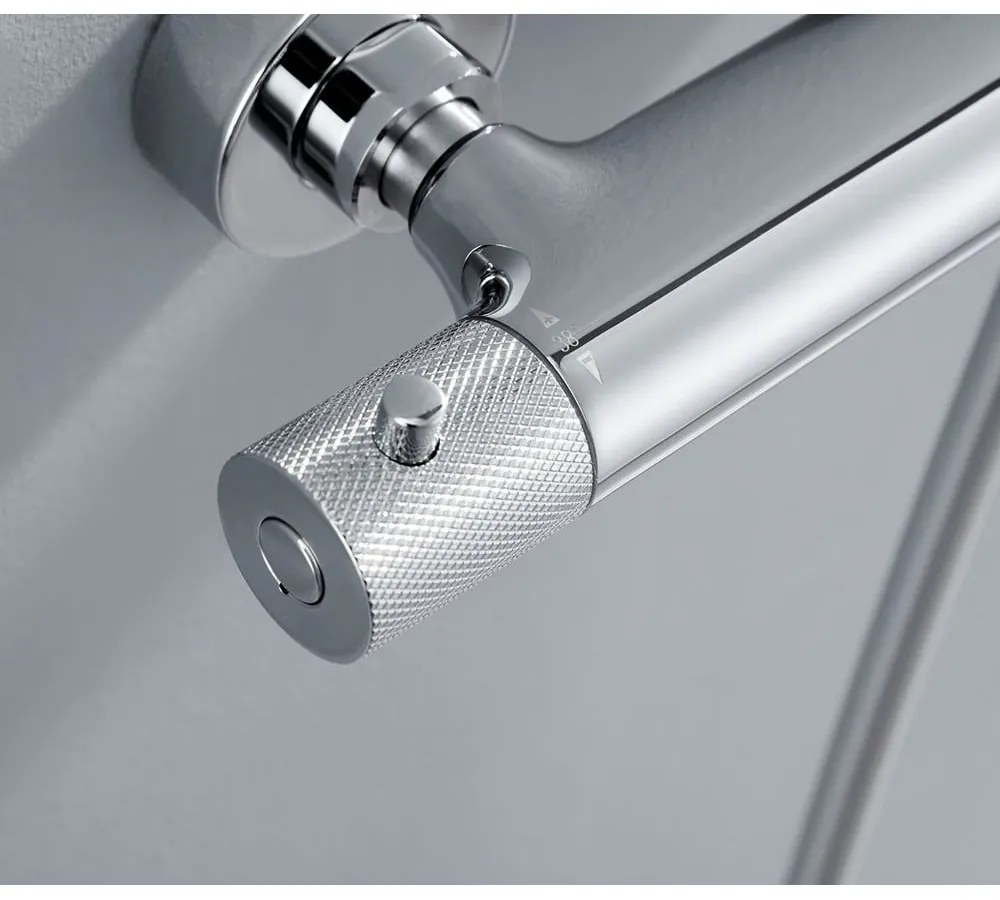 Месингов душ комплект в лъскаво сребристо с термостатен смесител с душ глава и ръчен душ 131 cm Solaris – Sapho