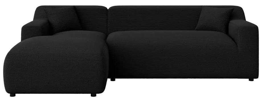 Черен ъглов диван от рипсено кадифе (ляв ъгъл) Martin – Ropez