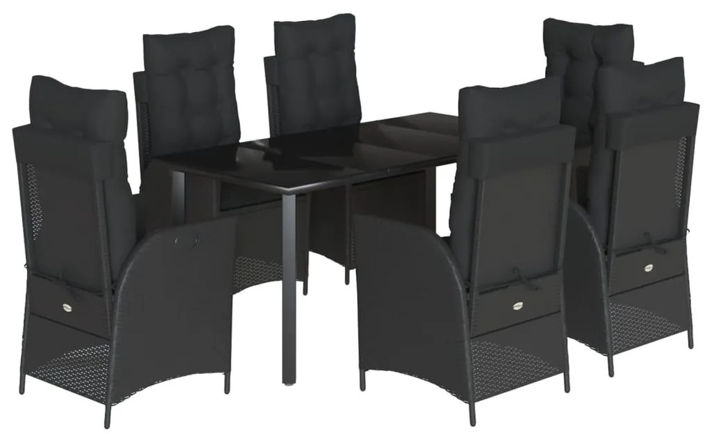 3213190 vidaXL Градински трапезен комплект 7 части възглавници черен полиратан