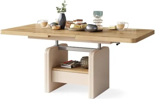 ЛЕКСУС Дъб Артизан/Бежов (Шампанско) - МОДЕРНА РАЗТЕГАТЕЛНА ХОЛНА МАСА С ПОВДИГАЩ МЕХАНИЗЪМ