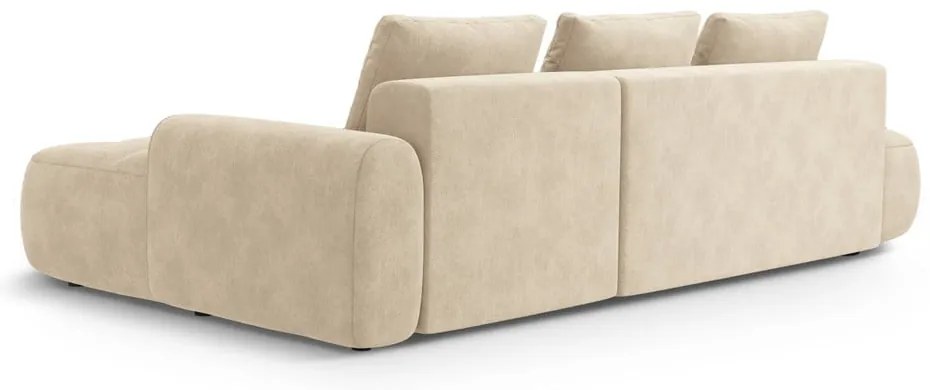 Бежов кадифен сгъваем/с място за съхранение ъглов диван (десен ъгъл) Linz – Cosmopolitan Design