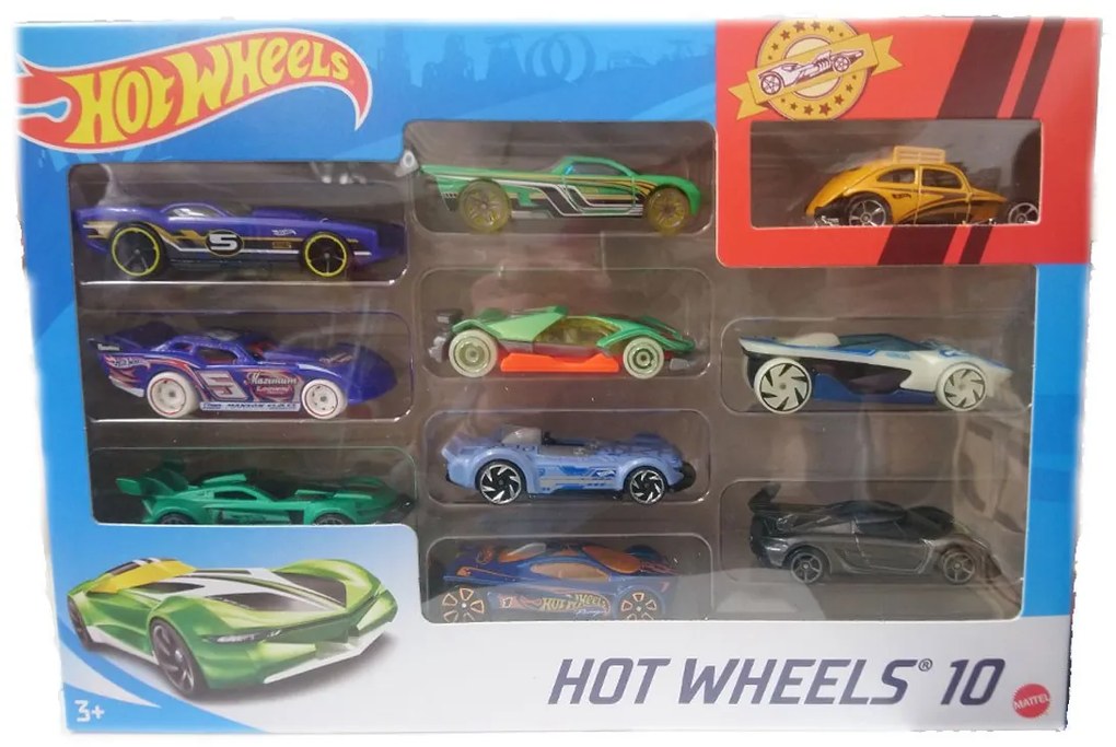 Hot Wheels - Комплект 10 броя метални колички 1:64, асортимент