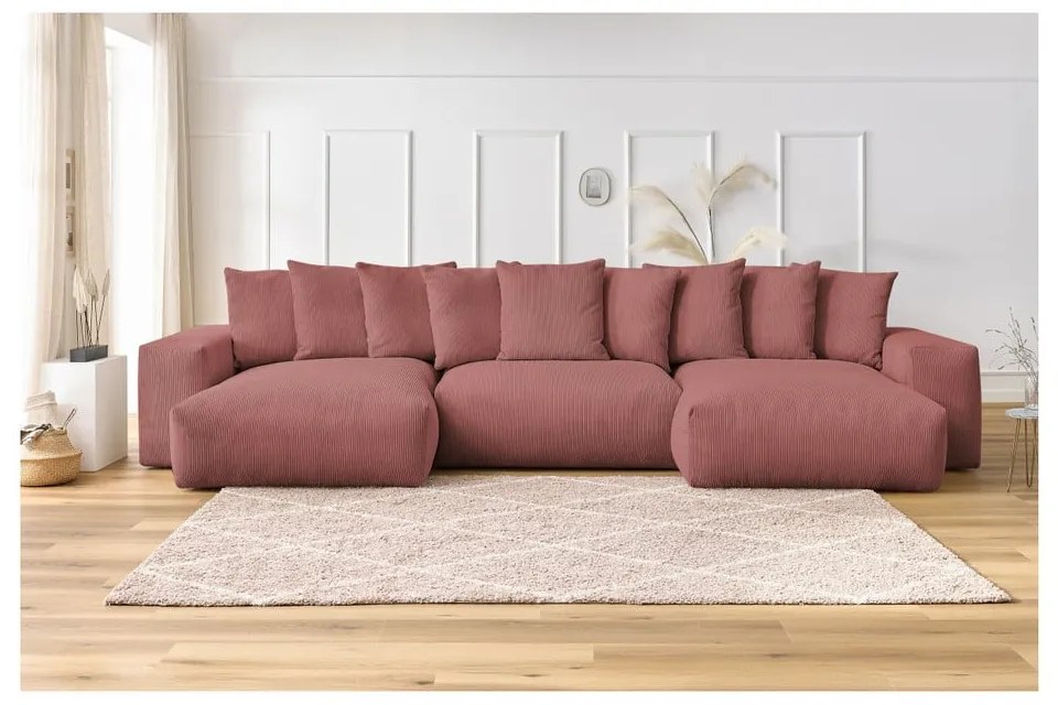 Светлорозов ъглов диван от рипсено кадифе Voltaire – Bobochic Paris