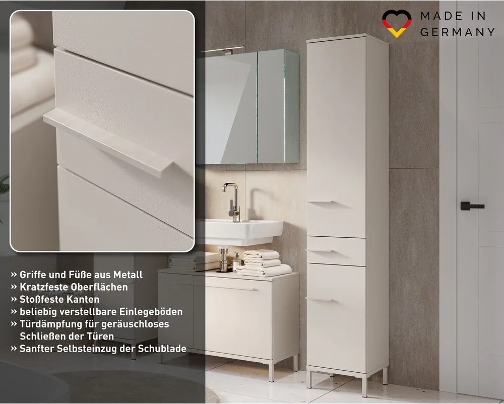 Кремав матов висок/тесен шкаф за баня 34x190 cm Laurino – Germania