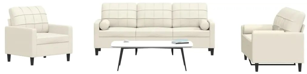 3278379 vidaXL Мека мебел от 3 части с възглавници и болстери кремав, кадифе