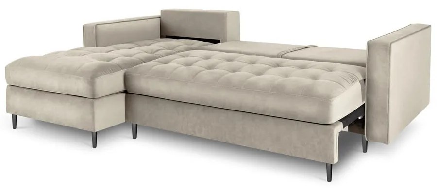Бежов кадифен ъглов диван, ляв ъгъл Santo - Milo Casa
