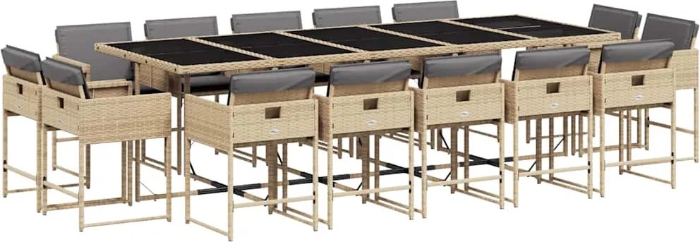 3211416 vidaXL Градински комплект с възглавници 15 части бежов микс полиратан