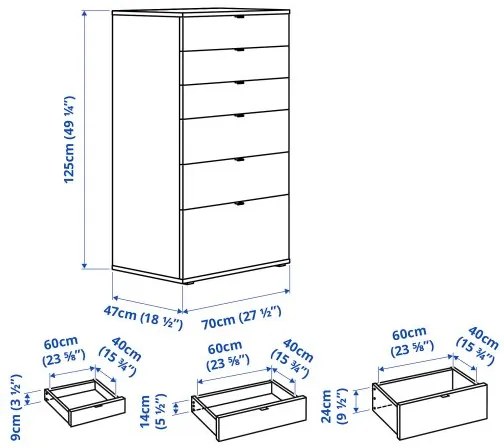 VIHALS скрин с 6 чекмеджета, с функция за закрепване/отключване 304.832.47