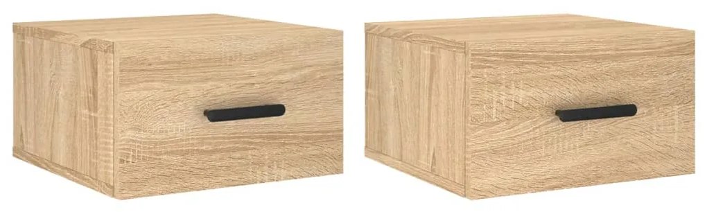 829843 vidaXL Нощни шкафчета за стенен монтаж, 2 бр, сонома дъб, 35x35x20 см