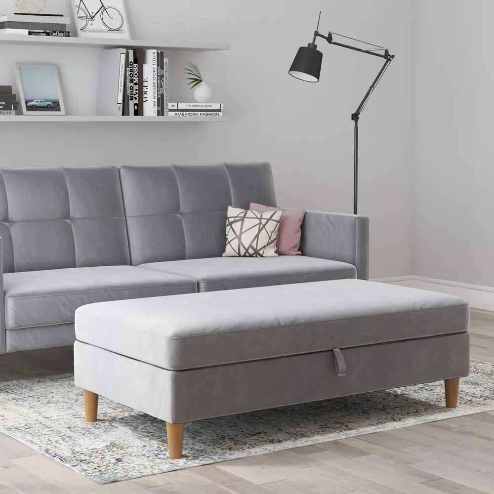 Светлосива кадифена табуретка Lilly – Støraa