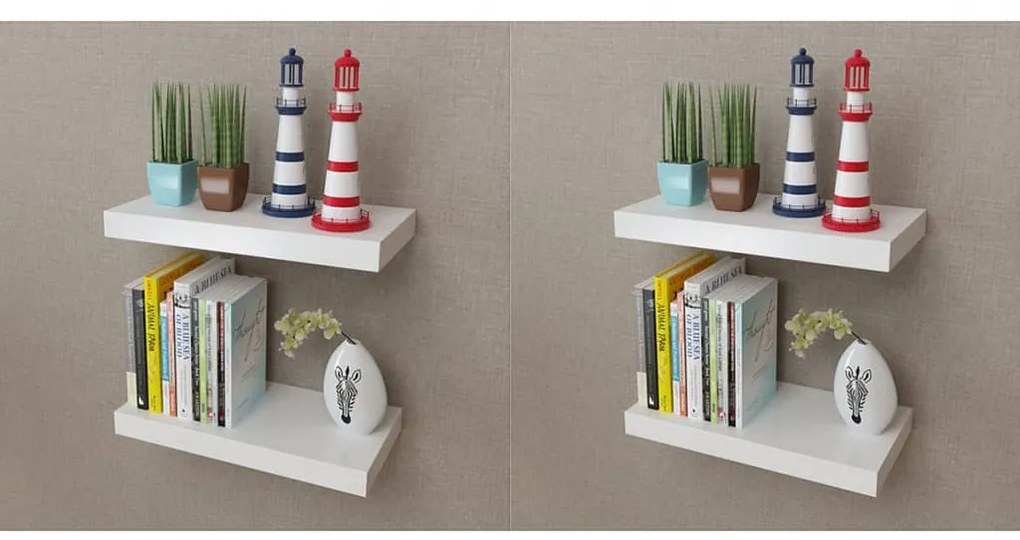 275996 vidaXL Стенни рафтове, 4 бр, бели, 40 см