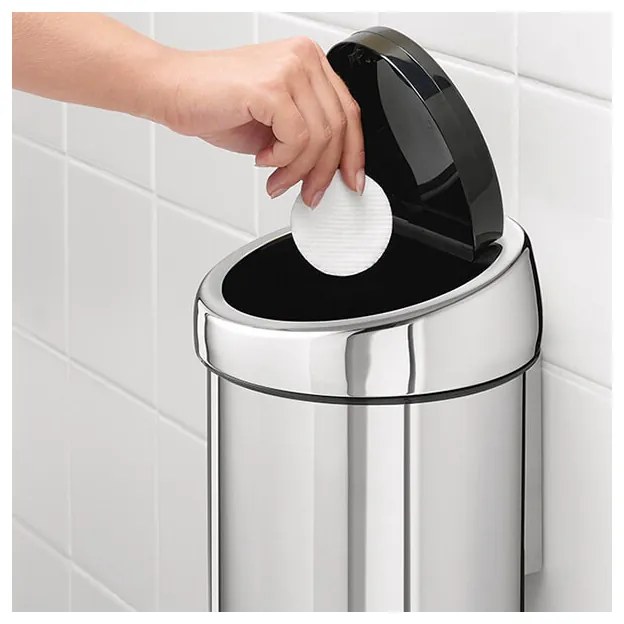 Кош за боклук Brabantia Touch Bin 647210, 3 л, Плавно и безшумно отваряне, Стенен монтаж, Брилянтен инокс