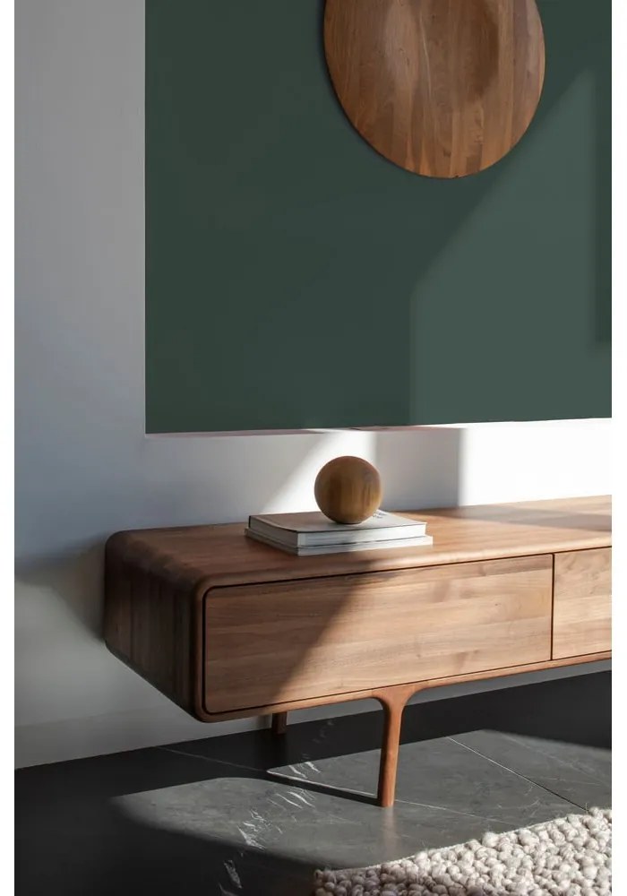 Кафява маса за телевизор от масивен орех 220x45x45 cm Fawn – Gazzda