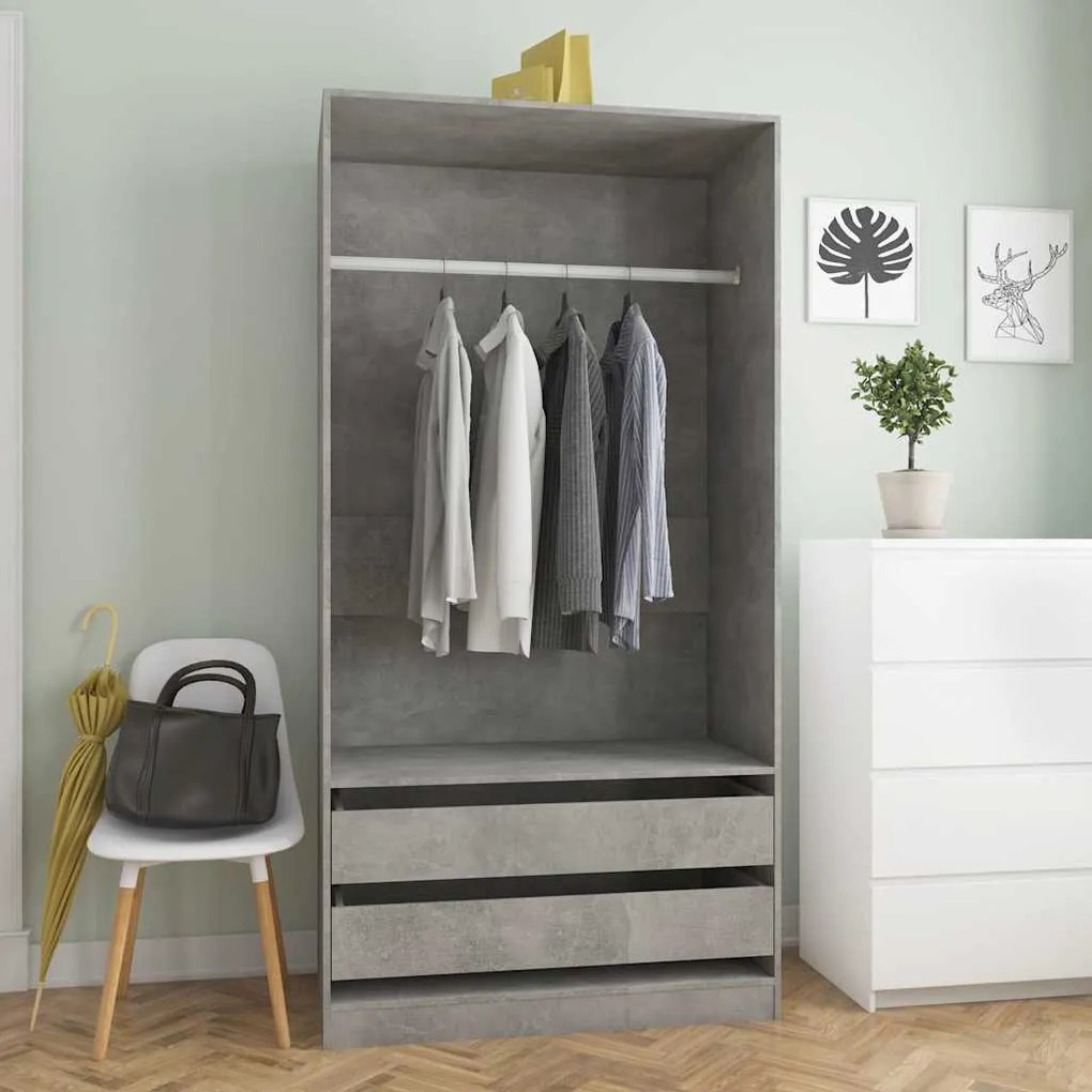 800607 vidaXL Гардероб, бетонно сиво, 100x50x200 см, ПДЧ