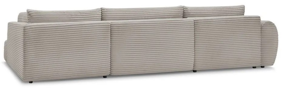 Светлосив/бежов сгъваем/с място за съхранение ъглов диван от рипсено кадифе (десен ъгъл/U форма) Lucien – Bobochic Paris